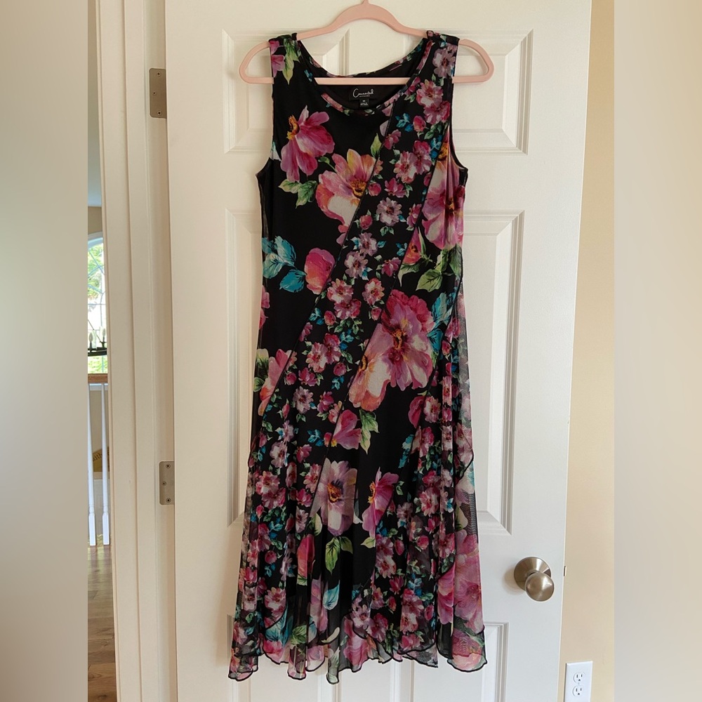 Connected Apparel Black Maxi Dress with Floral Design